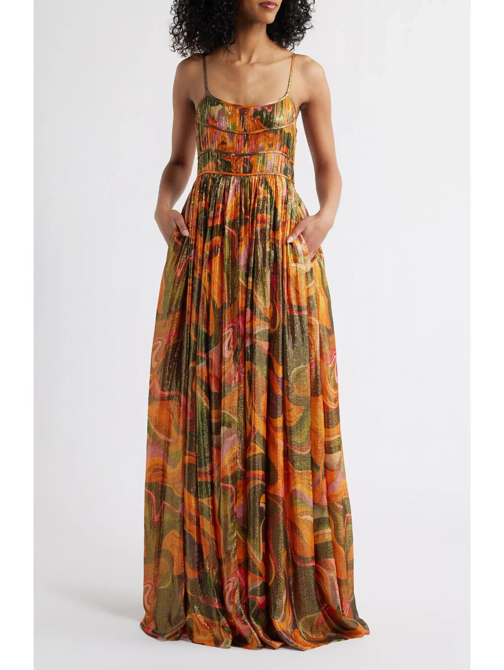NEW,  Sani Leela Metallic Gown in orange sz M #MD2354